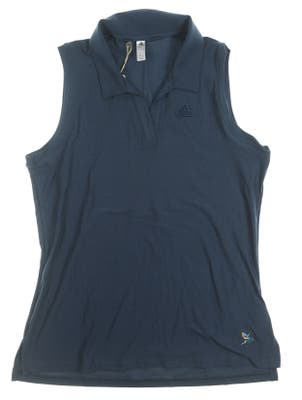 New W/ Logo Womens Adidas Golf Sleeveless Polo Medium M Navy Blue MSRP $60 GU7791