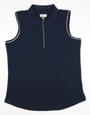 New Womens Greg Norman Golf Sleeveless Polo Large L Navy Blue MSRP $75 G2S7K209