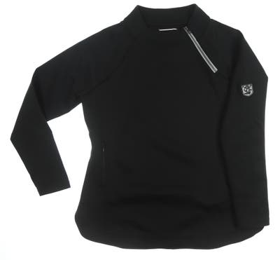 New W/ Logo Womens Footjoy Asymmetrical Zip 1/4 Zip Pullover Large L Black MSRP $115 27593