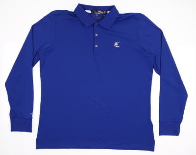 New W/ Logo Womens Ralph Lauren RLX Long Sleeve Golf Polo Large L Blue MSRP $100 285685877006
