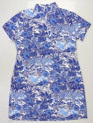 New Womens IBKUL Short Sleeve Zip Mock Dress X-Large XL Bamboo Garden Blue Tonal MSRP $126 67749