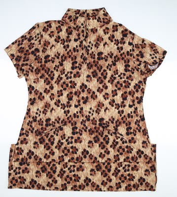 New Womens IBKUL Short Sleeve Zip Mock Dress X-Large XL Le Leopard Natural/Black MSRP $126 67752