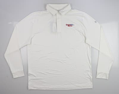 New W/ Logo Mens Under Armour Long Sleeve Polo Large L White MSRP $58