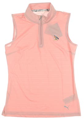 New W/ Logo Womens Puma Golf Sleeveless Polo Small S Bridal Rose MSRP $50 577929-13