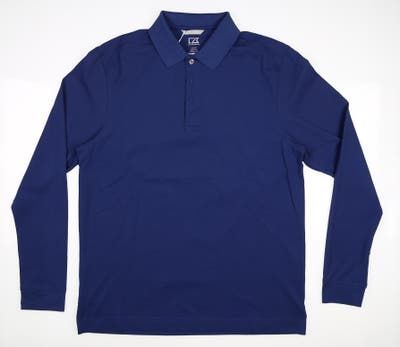 New W/ Logo Mens Cutter & Buck Golf Long Sleeve Polo Medium M Blue MSRP $85 MCK09322