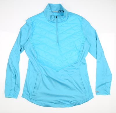 New W/ Logo Womens Straight Down Golf 1/4 Zip Jacket Large L Blue MSRP $100 W60266
