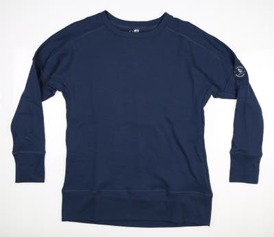 New W/ Logo Womens Adidas Go-To Sweatshirt Medium M Crew Navy MSRP $65 GL6717