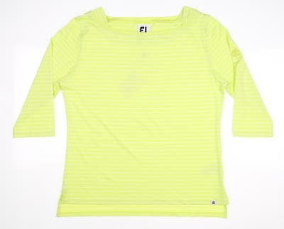 New W/ Logo Womens Footjoy Boatneck Long Sleeve Crew Neck Large L Lime/White MSRP $75 27393