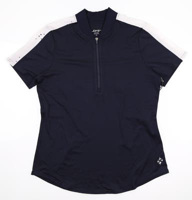 New Womens Jo Fit Short Sleeve Rib Mock Polo Medium M Navy Blue MSRP $86 GT427-MLR
