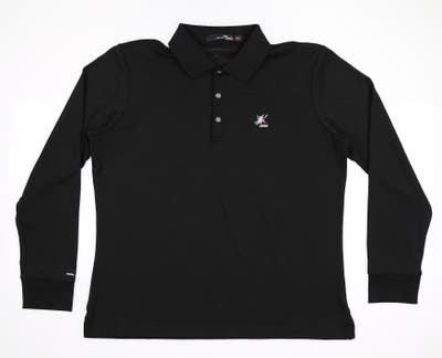 New W/ Logo Womens Ralph Lauren RLX Long Sleeve Golf Polo Large L Black MSRP $100 285685877003
