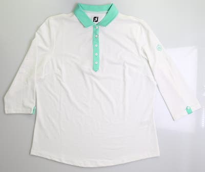 New W/ Logo Womens Footjoy Golf 3/4 Sleeve Sleeve Polo X-Large XL White/Jade Stone MSRP $85 27629