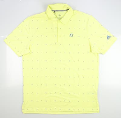 New W/ Logo Mens Adidas Allover Print Primegreen Polo Large L Pulse Yellow MSRP $65