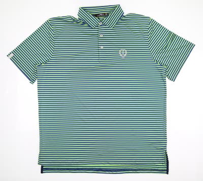 New W/ Logo Mens Ralph Lauren RLX Golf Polo Large L Blue/Green MSRP $98