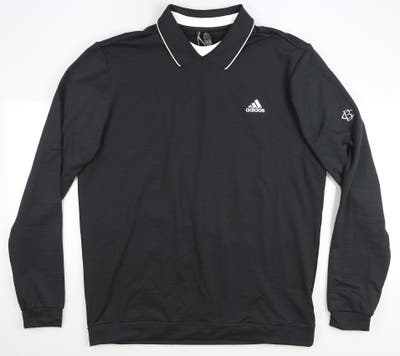 New W/ Logo Mens Adidas Thermal Primegreen Long Sleeve Polo Medium M Black MSRP $80