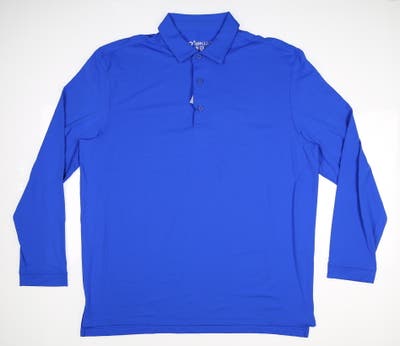 New W/ Logo Mens IBKUL Golf Long Sleeve Polo Large L Royal Blue MSRP $94