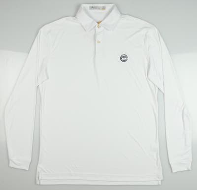 New W/ Logo Mens Peter Millar Featherweight Mélange Long Sleeve Polo Small S White MSRP $98