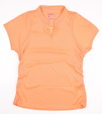 New Womens Lucky In Love Ruche Me Along Polo Small S Orange MSRP $68