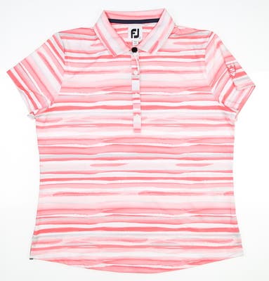 New W/ Logo Womens Footjoy Golf Polo Large L Multi Bright Coral MSRP $80