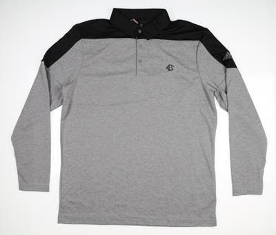 New W/ Logo Mens Adidas Golf Long Sleeve Polo Large L Gray/Black MSRP $70