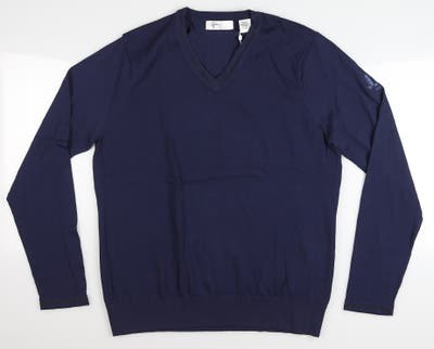 New W/ Logo Womens Greg Norman V-Neck Sweater Medium M Navy Blue MSRP $99