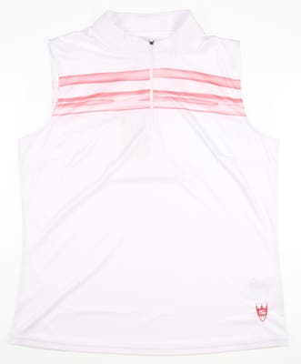 New W/ Logo Womens Footjoy Sleeveless Golf Polo Large L White Bright Coral MSRP $75