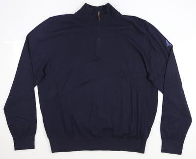 New W/ Logo Mens Fairway & Greene Baruffa Merino 1/4 Zip Sweater Large L Navy Blue MSRP $210