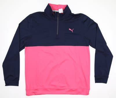 New Mens Puma Gamer Colorblock 1/4 Zip Pullover Medium M Navy Blazer/Sunset Pink MSRP $75