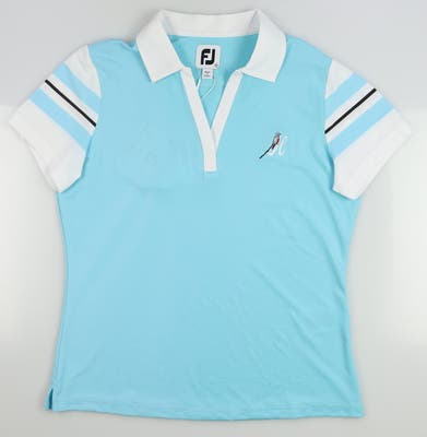 New W/ Logo Womens Footjoy Baby Pique Sleeve Stripe Polo Small S Bluefish/White MSRP $78