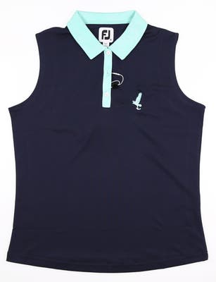 New W/ Logo Womens Footjoy Golf Sleeveless Polo Medium M Navy/Mint MSRP $75