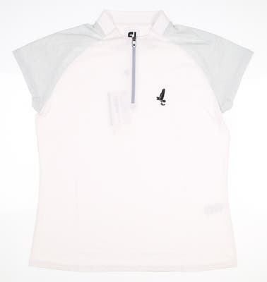 New W/ Logo Womens Footjoy Golf Polo Large L White/Gray MSRP $78