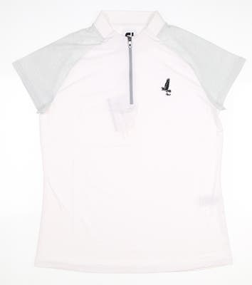 New W/ Logo Womens Footjoy Golf Polo Medium M White/Gray MSRP $78