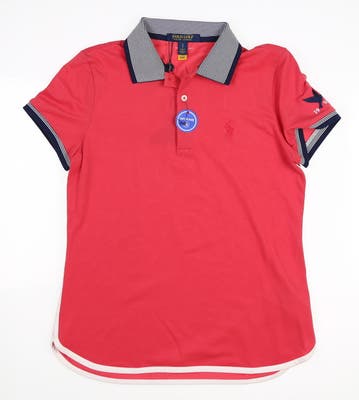 New W/ Logo Womens Ralph Lauren Golf Polo Small S Red/Blue MSRP $89