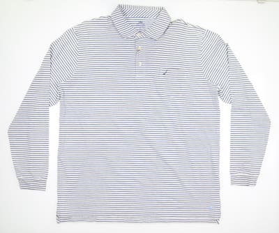 New W/ Logo Mens Peter Millar Golf Long Sleeve Polo X-Large XL Blue/White MSRP $88