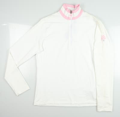 New W/ Logo Womens Ralph Lauren Golf 1/4 Zip Pullover Large L White/Pink MSRP $128
