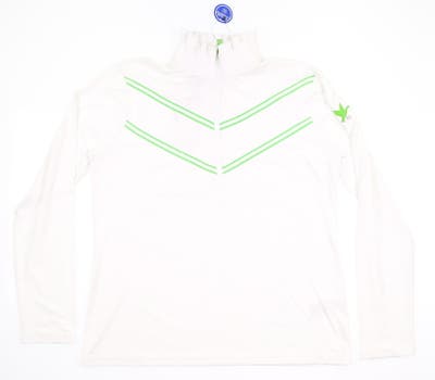 New W/ Logo Womens Ralph Lauren Golf 1/4 Zip Pullover Large L White/Green MSRP $128