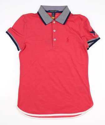 New W/ Logo Womens Ralph Lauren Golf Polo X-Small XS Red/Blue MSRP $89