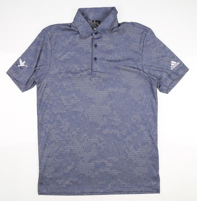 New W/ Logo Mens Adidas Camo Polo Small S Crew Navy/Grey Two MSRP $65