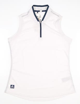 New W/ Logo Womens Adidas Equipment Sleeveless Polo Medium M White/Navy MSRP $60