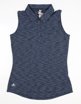 New W/ Logo Womens Adidas Space-Dyed Sleeveless Polo X-Small XS Crew Navy/White MSRP $60