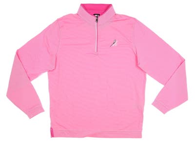 New W/ Logo Mens Footjoy Lightweight Striped 1/2 Zip Pullover X-Large XL Hot Pink/White MSRP $115