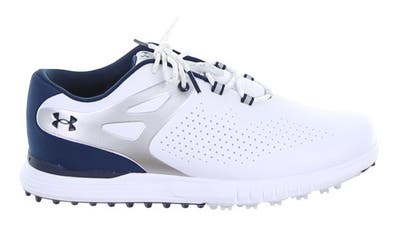 New Womens Golf Shoe Under Armour UA Charged Breathe SL 7 White/Navy Blue MSRP $85 3023733-103