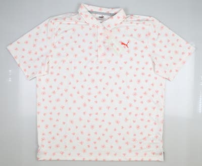 New Mens Puma Mattr Spring Polo X-Large XL Bright White/Hot Coral MSRP $70