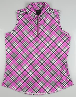 New Womens Belyn Key Zip Keystone Sleeveless Polo Small S Malibu Print MSRP $108