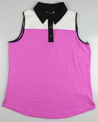 New Womens Belyn Key Sleeveless Color Block Polo Large L Fuchsia/Chalk MSRP $104