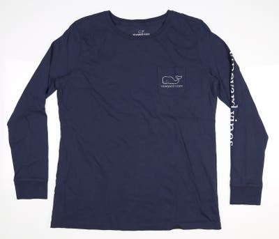 New Womens Vineyard Vines Whale Graphic Long Sleeve Crew Neck Small S Navy Blue MSRP $48