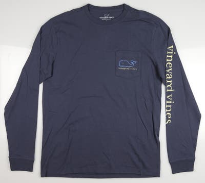 New Mens Vineyard Vines Whale Graphic Long Sleeve Crew Neck Small S Navy Blue MSRP $48
