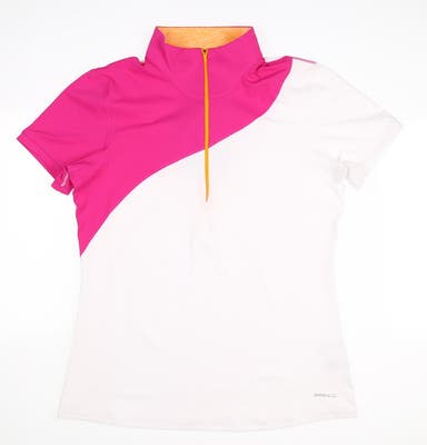 New Womens Cutter & Buck Annika Golf Polo Small S White/Pink MSRP $85