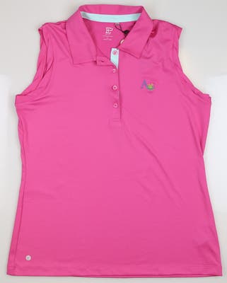 New W/ Logo Womens EP NY Covered Snap Placket Sleeveless Polo Large L Totally Pink MSRP $55
