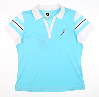 New W/ Logo Womens Footjoy Baby Pique Sleeve Polo Medium M Blue Fish MSRP $78