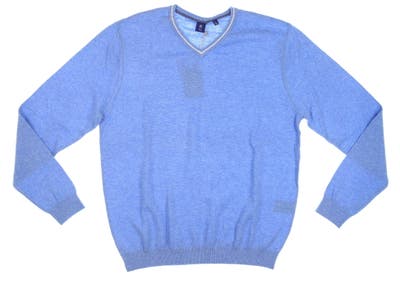 New Mens Footjoy 1857 100% Cashmere V-Neck Sweater Large L Sky/White MSRP $225